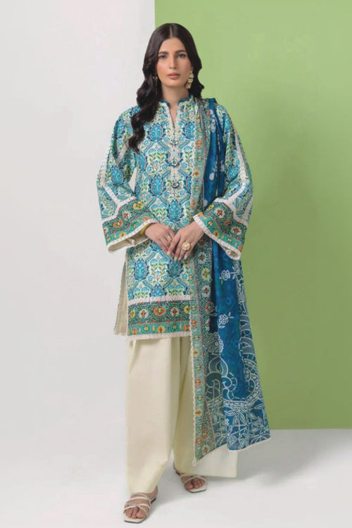 Unstitched 2 Piece Paste Printed Viscose Crepe Lurex Suit