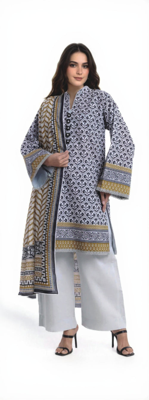 Unstitched 2 Piece Paste Printed Viscose Crepe Lurex Suit