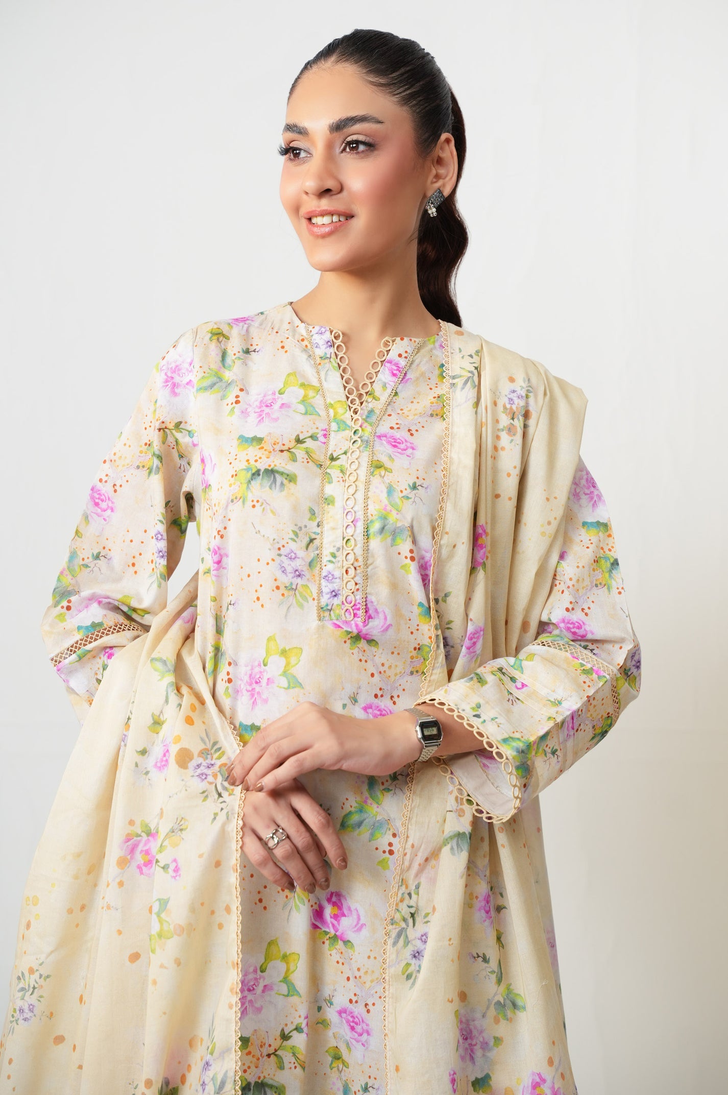 Unstitched 2 Piece Paste Printed Viscose Crepe Lurex Suit