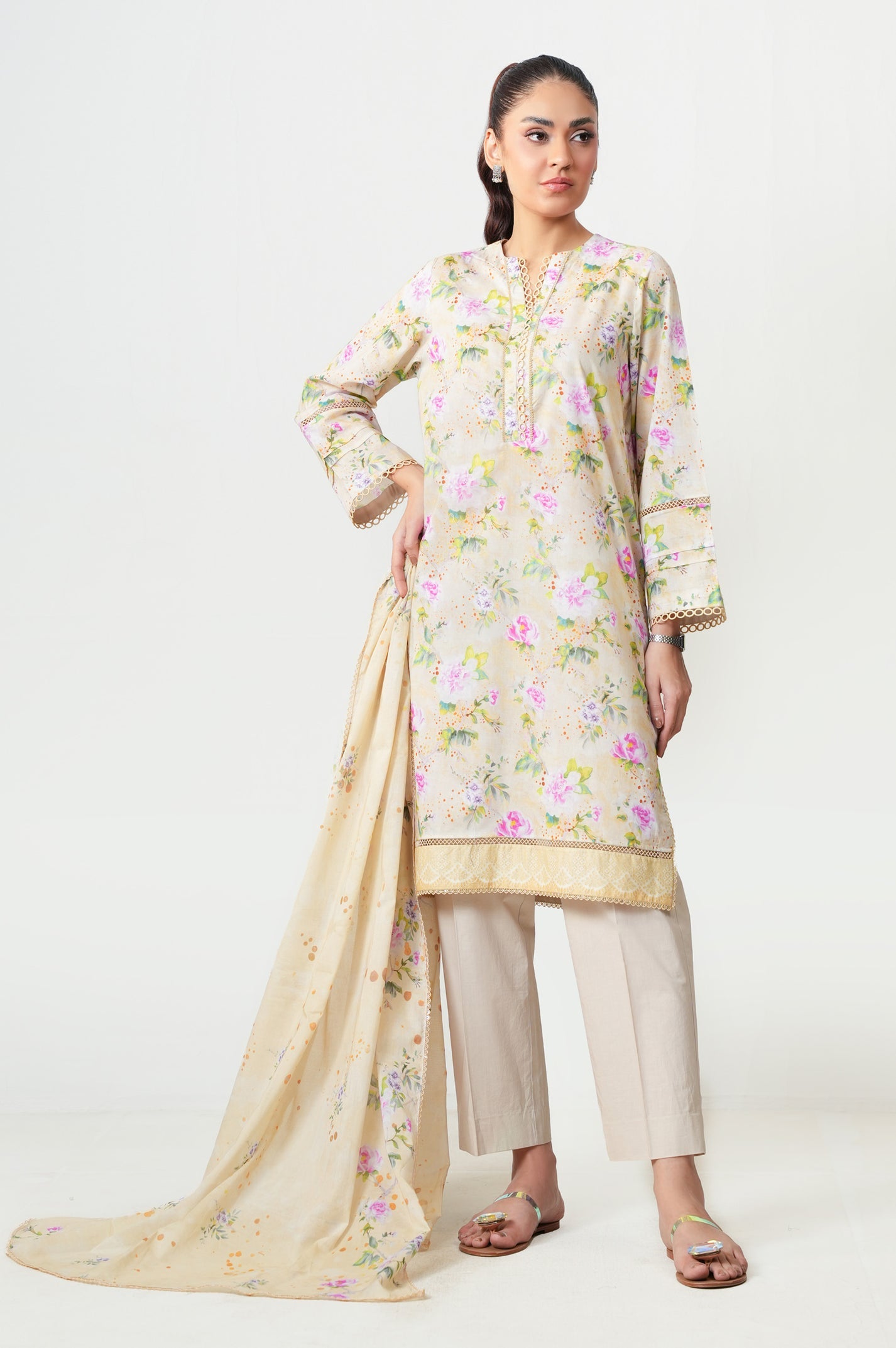 Unstitched 2 Piece Paste Printed Viscose Crepe Lurex Suit